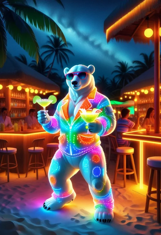 A Polar Bear Wearing A Leisure Suit Made Of Colorful Led Lig...
