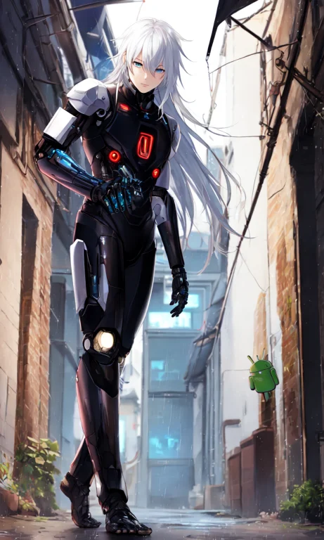 Android, Cyborg, Male, Broken Limbs, Corrupted, Long Hair, W...