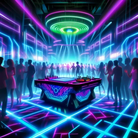 A Nightclub With Bold, Saturated Colors Like Electric Blue,... — SDXL AI Prompt: a nightclub with Bold, saturated colors like electric blue, hot pink, or neon gr...