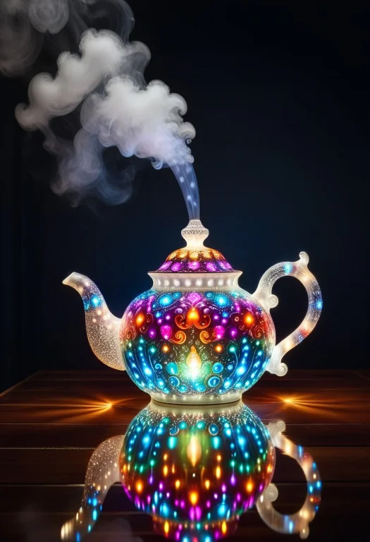 High Quality, An Antique Teapot Made Of Colorful Led Lights,...
