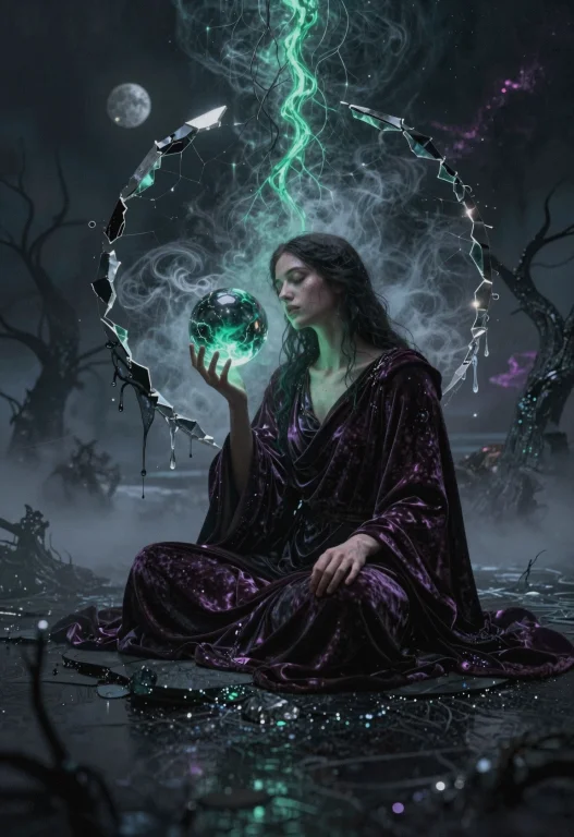 At The Heart Of A Frozen Moment, An Ethereal Figure Sits In...