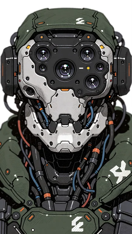 Sci-fi Sniper Mechanical Head Portrait, Close-up, Multi-lens...