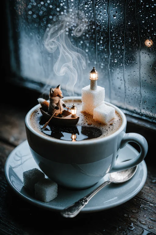 Zidiusart. A Photograph Of A Cup Of Black Coffee On A Rain-s...