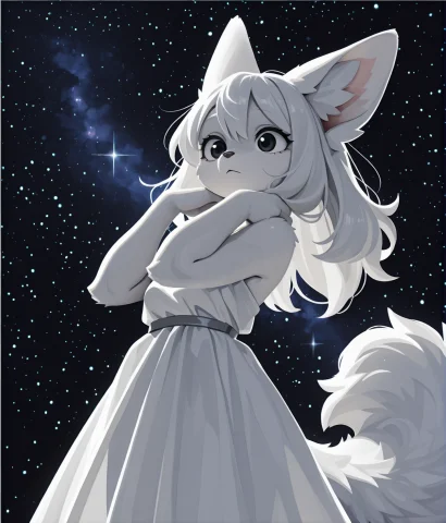 A Beautiful Furry Girl Floating Alone In The Dark Void Of Sp... — Stable Diffusion AI Prompt: A beautiful furry girl floating alone in the dark void of space. She is the main...