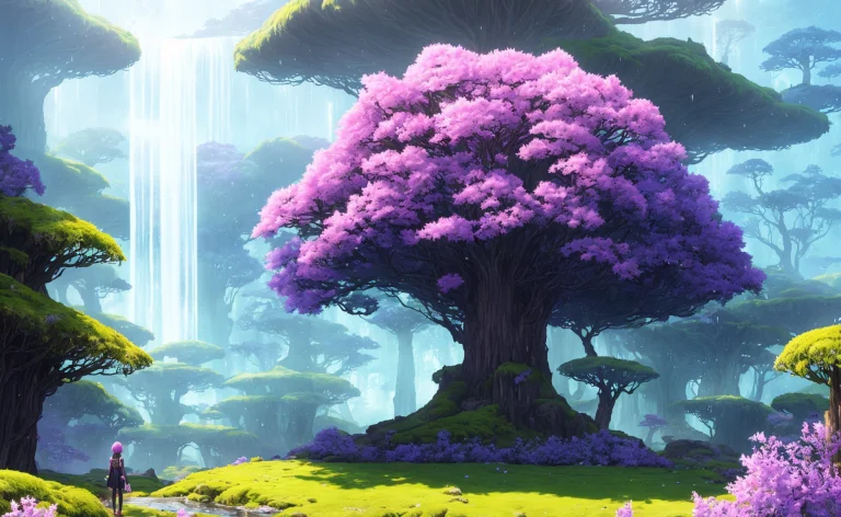 Ilac Crystal Waterfall In A Fantasy Landscape With Trees And...
