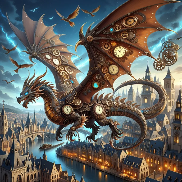 A Massive Steampunk Dragon Made Of Dark Bronze And Copper Me...