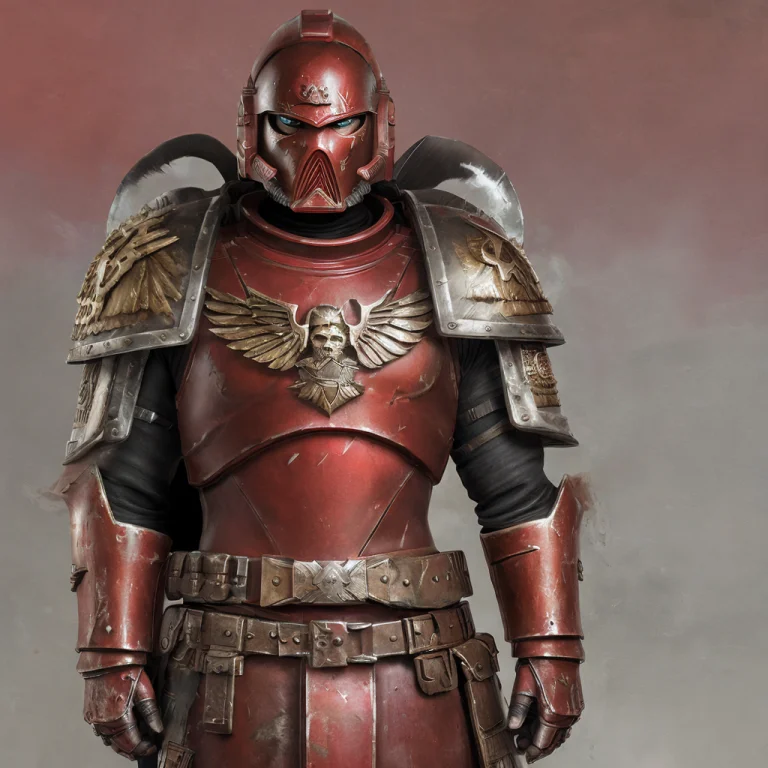 A Photo Of A Male Soldier, Wearing A Red Armor, Wearing A He...