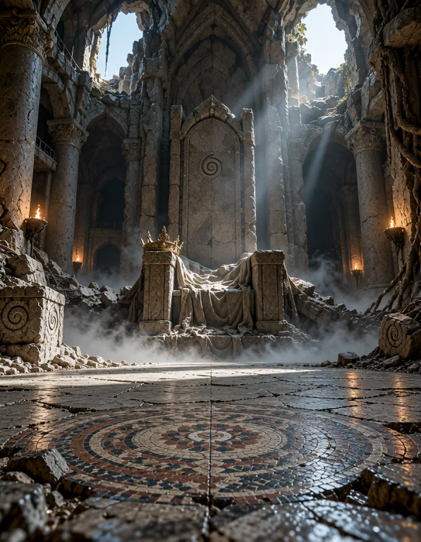 3xpl0r3 Dung30n, Photorealistic, A Colossal Ancient Ruined T...