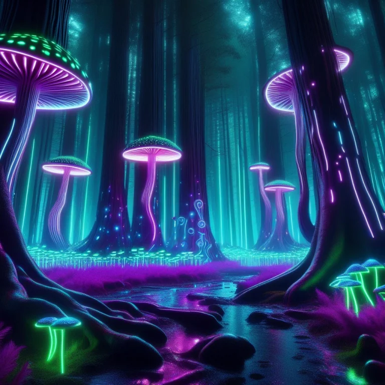 A High-fantasy Magical Forest Infused With Futuristic Style,...