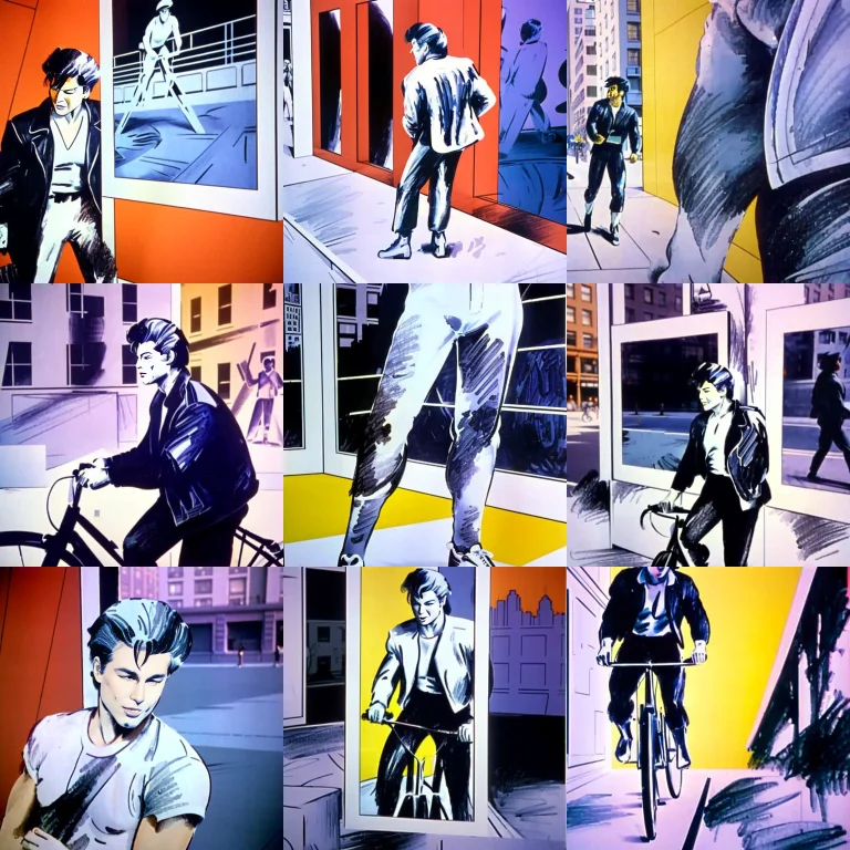 Takeonv2, Color Illustration Of A Man Riding A Bike In The S...