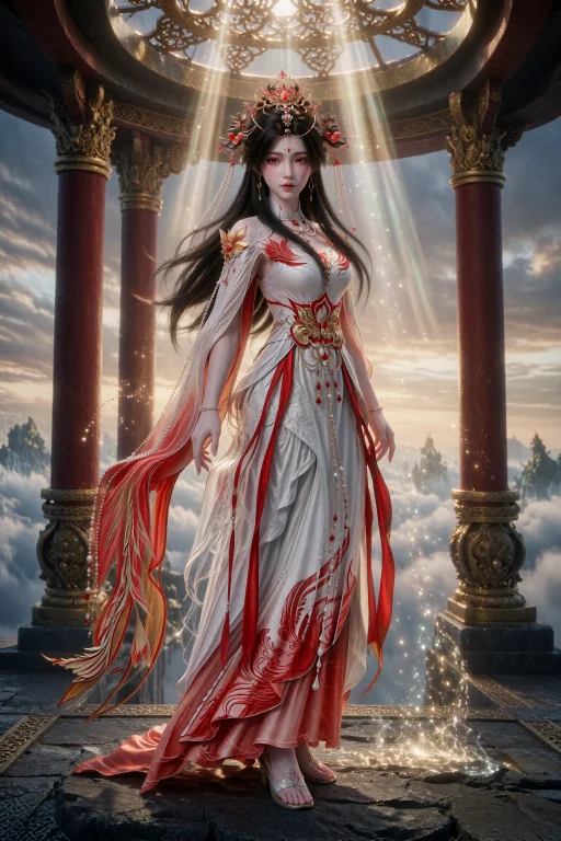 8kcg Yaoxixue,1girl,red Eyes,black Hair,long Hair,earrings,h...