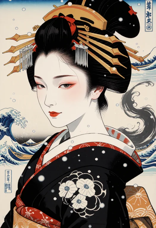 Nippon, Kastusika Hokusai, Shunga, Semi-realistic, Flowing B...