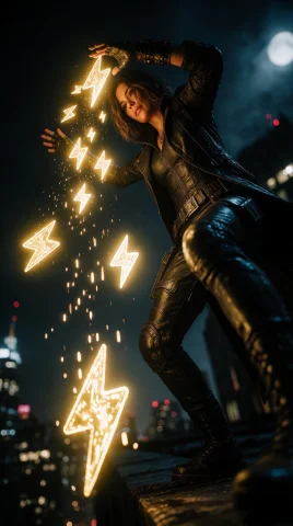 A Dynamic Low-angle Shot Looking Up At A Woman In A Sleek Bl... — Stable Diffusion AI Prompt: A dynamic low-angle shot looking up at a woman in a sleek black thief outfit, st...