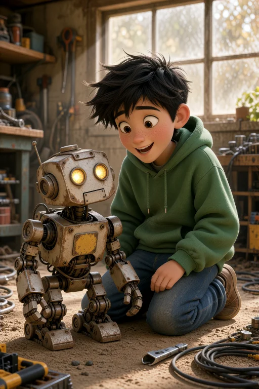 Curious Young Boy With Messy Dark Brown Hair And Freckles, O...