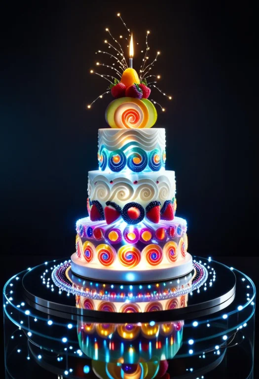 High Quality, An Elegant Futuristic Cake Made Of Colorful Le...