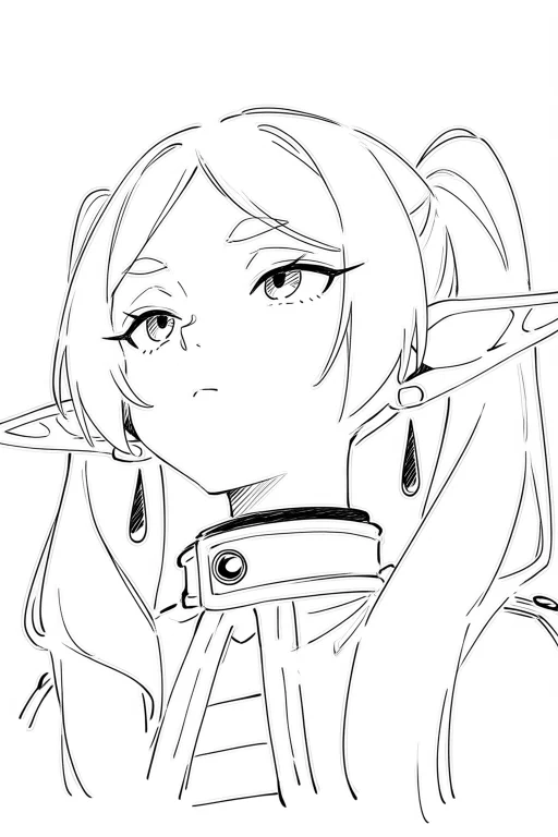 Ixy Style, 1girl, Pointy Ears, Frieren, Elf, Monochrome, Gre...