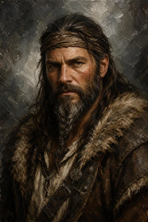 Create A Chest-up Portrait Of A Rugged Middle-aged Frontier...