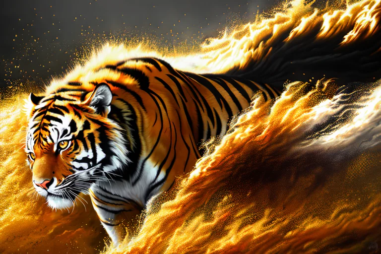 Beautiful Dynamic Realistic Oil Painting1.1 Of A Fierce Tige...