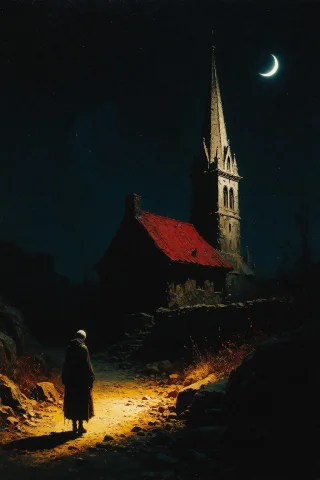 This Is A Dark, Moody Oil Painting Depicting A Solitary Figu... — Stable Diffusion AI Prompt: This is a dark, moody oil painting depicting a solitary figure standing on a roc...
