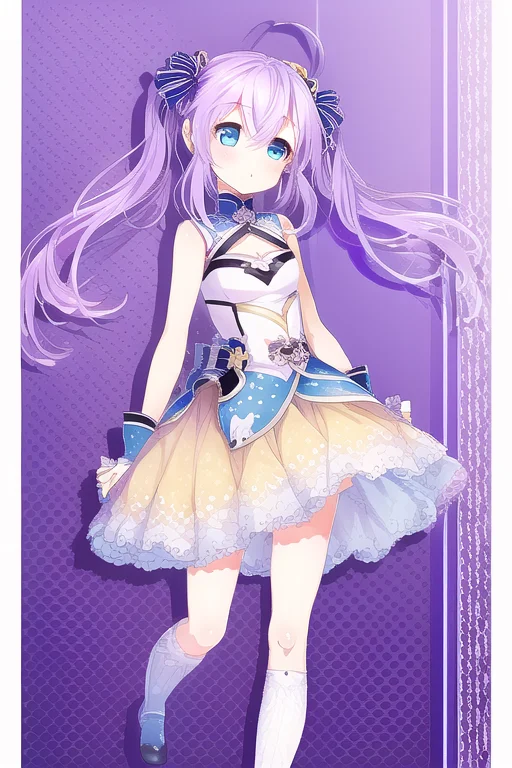 1girl, Twintails, Purple Hair, Flat Chest, Blue Eyes, Ahoge,...