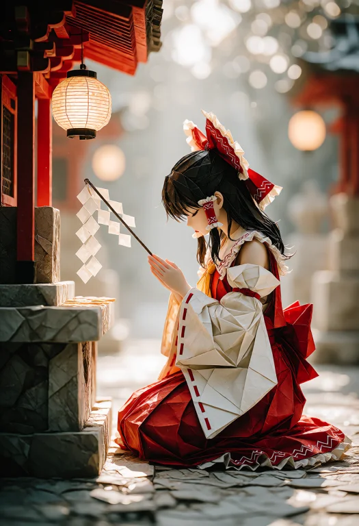 Zidiusart , Hakurei Reimu Kneels In Quiet Prayer Before A Si...