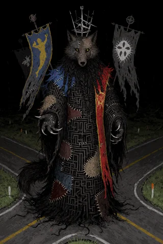 An Anthropomorphic Wolf Sorcerer Whose Body Has Become A Liv... — Stable Diffusion AI Prompt: An anthropomorphic wolf sorcerer whose body has become a living labyrinth. His f...