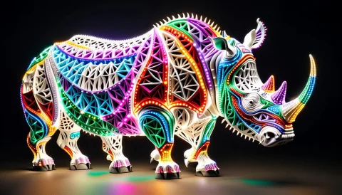 Intricate, Detailed, Rhinoceros1.5, Colorful Led Lights — SDXL AI Prompt: intricate, detailed, ((Rhinoceros:1.5)), colorful LED lights
