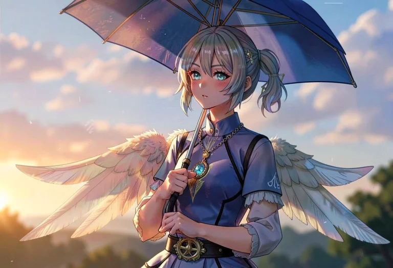 No Humans, Short Hair, Twintails, Angel Wings, Necklace, Hol...