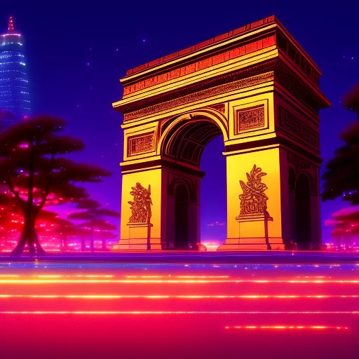 The Arc De Triomphe Lit Up At Night, By Wakasakakiage15