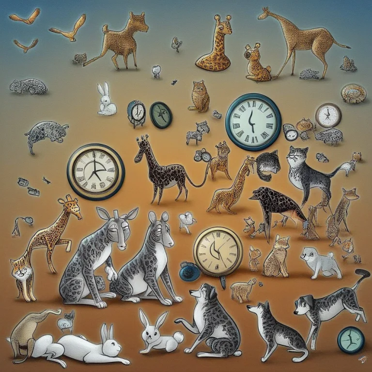 Giant Clock In The Background, Multiple Animals, Cats, Dogs,...