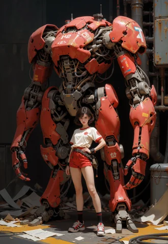 This Is A Digital Post-apocalyptic Scene. The Central Figure... — Stable Diffusion AI Prompt: This is a digital post-apocalyptic scene. The central figure is a young woman st...