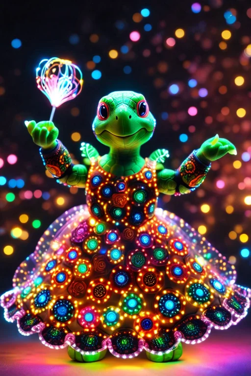 A Fancy Turtle In A Cute Dress Throwing A Yyy.. Led,colorful...