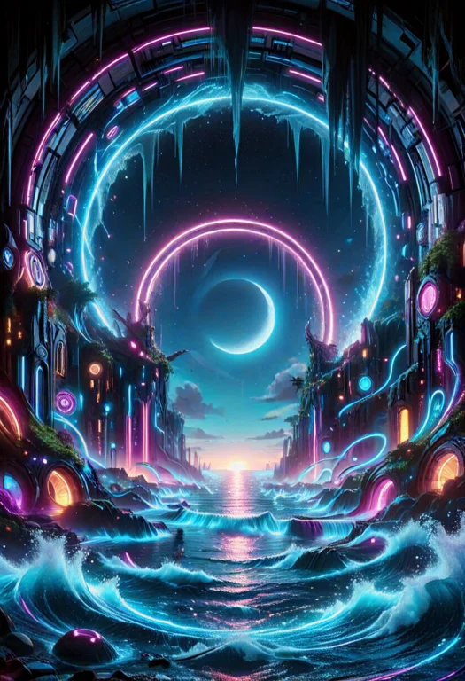 Create A Scene Of An Enormous Circular Portal Floating Above...