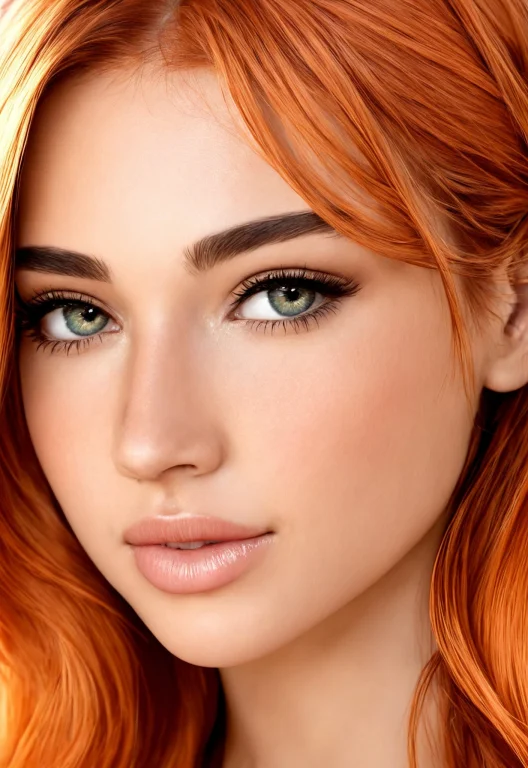 Woman Face Closeup, Orange Hair, , Superlatively Detailed, S...