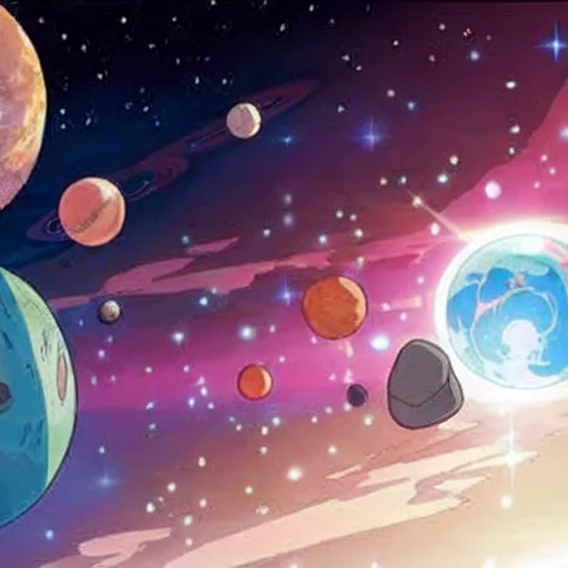 A Beautiful Scene Of A Solar System With Four Planets, Aster...