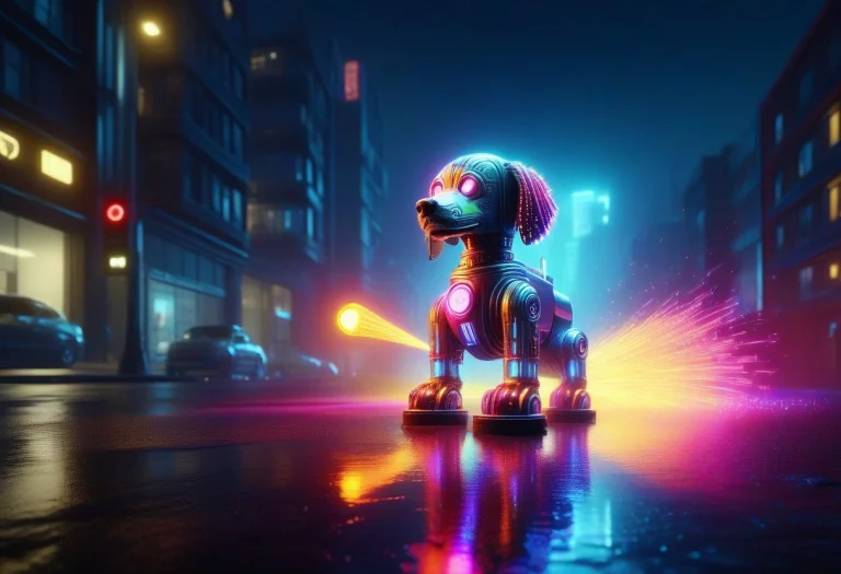 Led, Colorful Led Lights, A Tiny Neon Led Robot Dog Lifting...