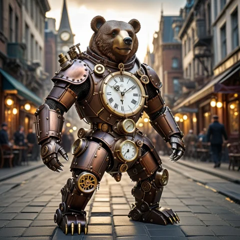Masterpiece, High Quality, Amazing Quality, Clockstyle, Lora... — SDXL AI Prompt: masterpiece, high quality, amazing quality, clock_style, , steampunk armored bea...