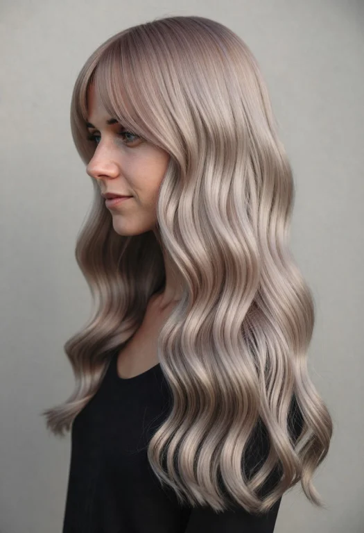 Long Pale Blonde Hair With Wispy Bangs And Gently Waved Ends...