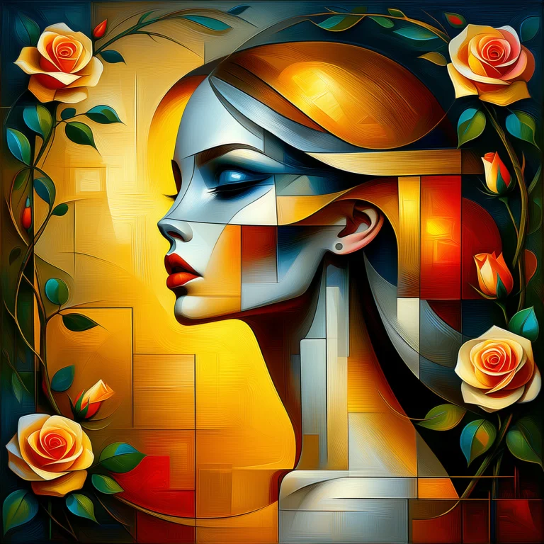 An Abstract Painting. An Angular Portrait, Cubism Style, Fem...