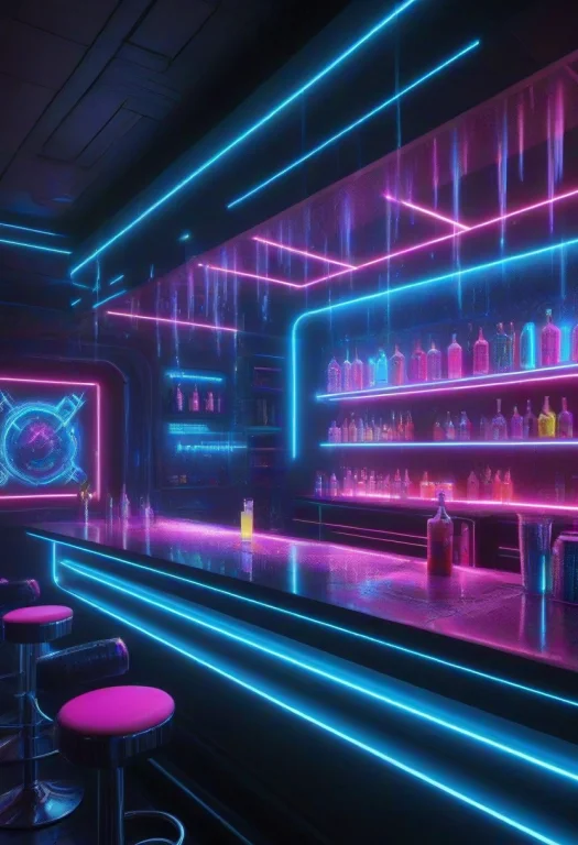 A Night Bar Interior Rendered Entirely In Glowing Neon Led L...
