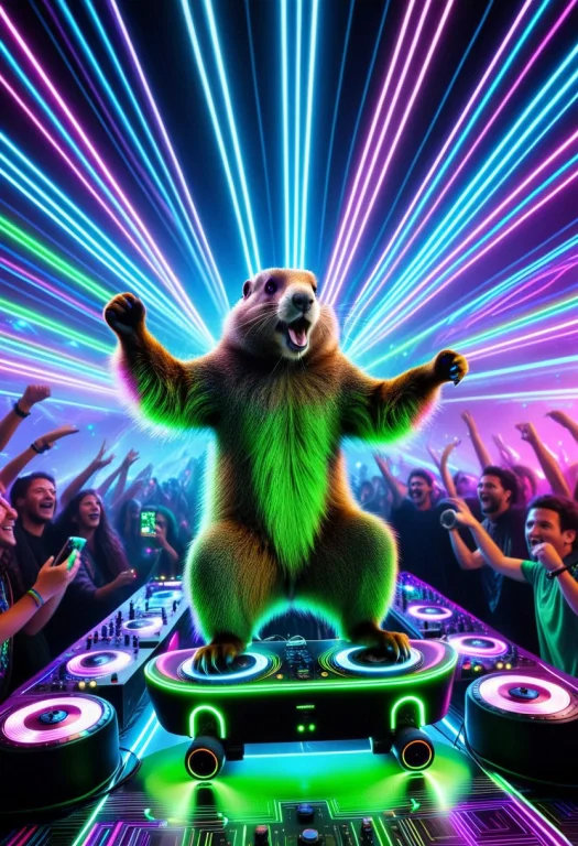 A Screaming Marmot Aggressively Djing At A Mountain Rave On...