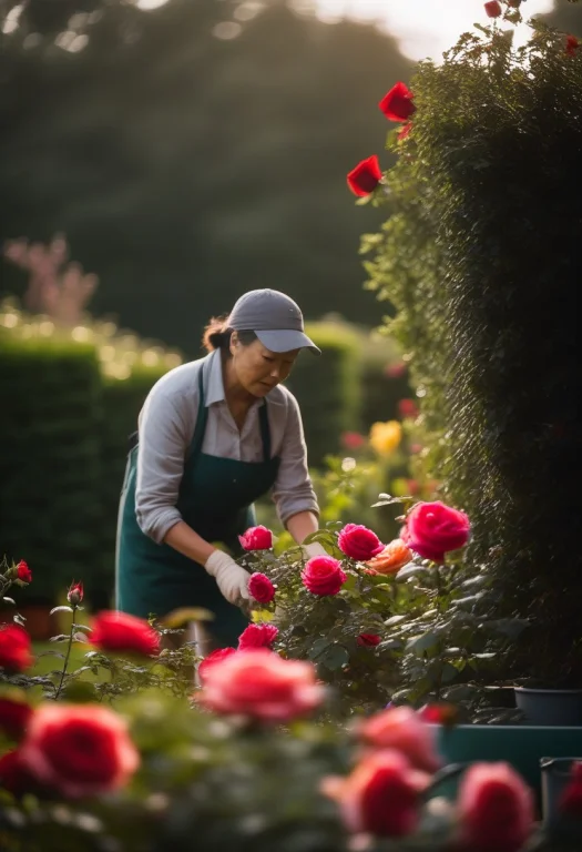 A Gardener Tending Roses In Early Morning Light, Documentary...