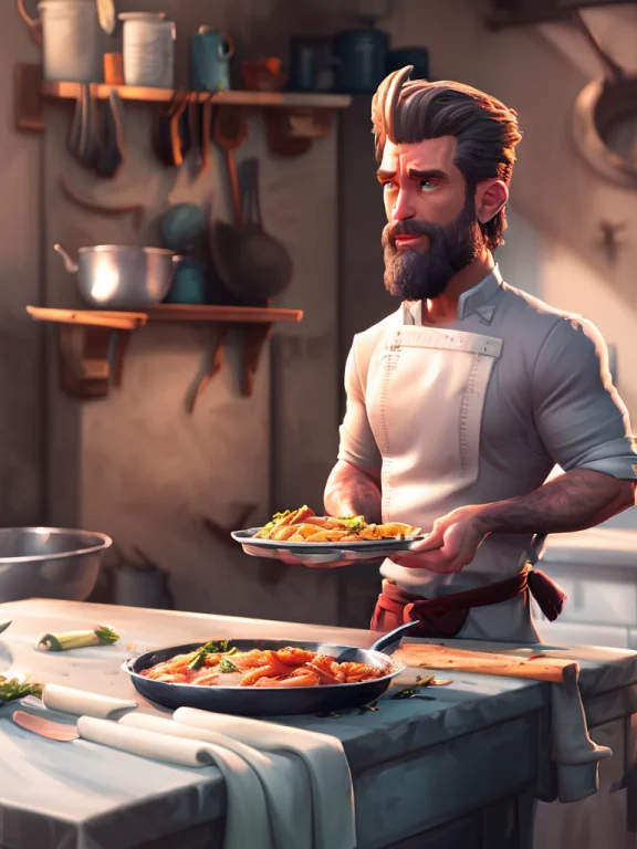A Professional Wide Shot Photograph Of Lambfolk Chef Cooking...