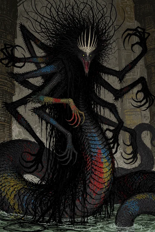 An Anthropomorphic Serpent Sorcerer Whose Body Has Been Stre...