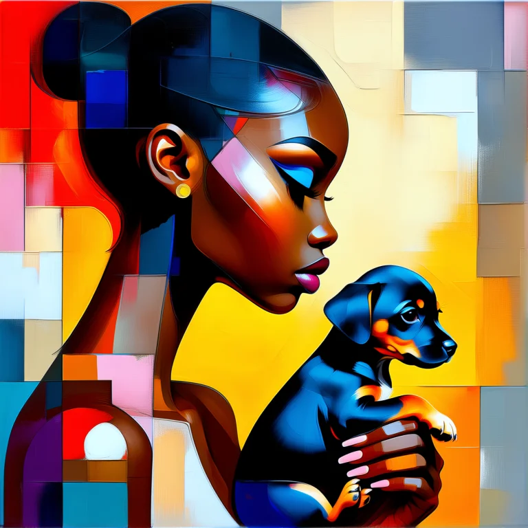 An Abstract Painting Of A Dark-skinned Young Woman Holding A...