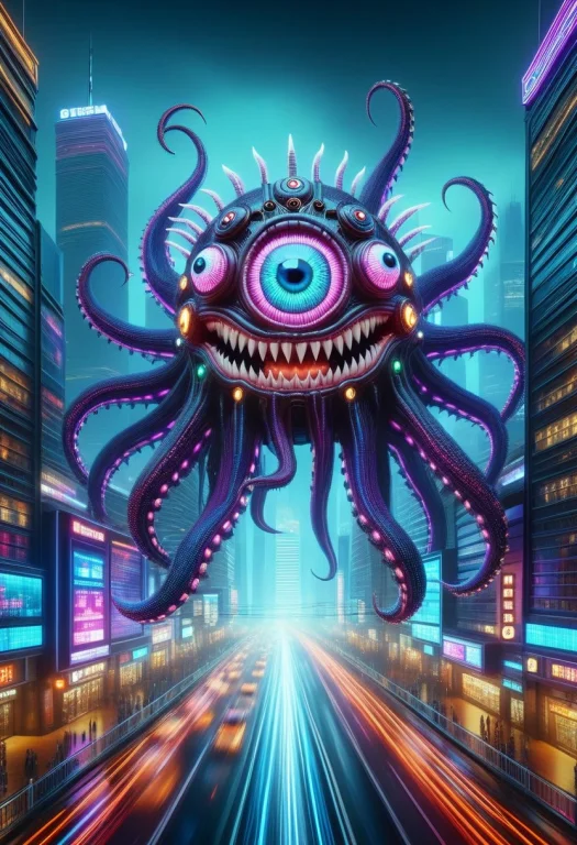 Led, Colorful Led Lights, Dd Beholder Floating In A Cyberpun...