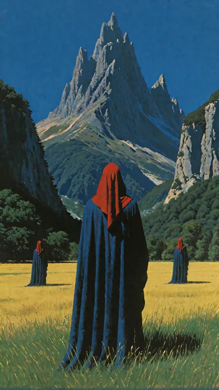 1970s Dark Fantasy Art, Low-angle Wide Shot From Behind A Ce...
