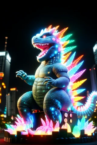 A Cute And Happy Godzilla Riding On A Godzilla Holdings A Yy... — SDXL AI Prompt: a cute and happy godzilla riding on a godzilla holdings a yyy. joyful.. LED,colo...