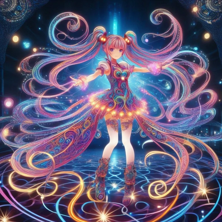 Magical Girl, Twintails, Full Body, Swirls, Intricate Patter...
