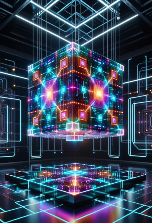 High Quality, A Mysterious Futuristic Cube Made Of Colorful...
